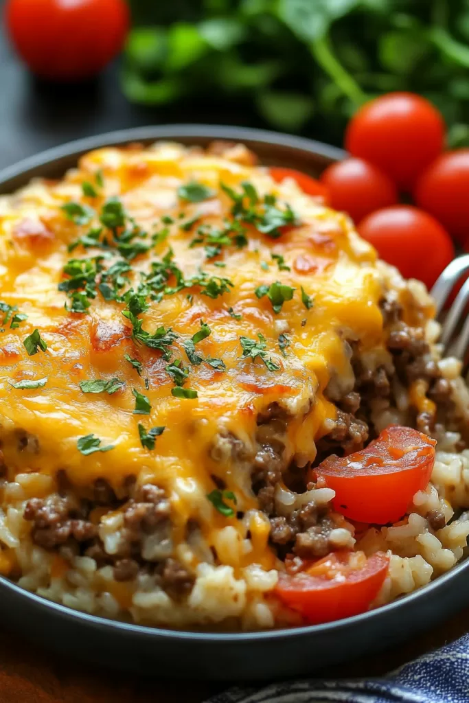 cheesy hamburger rice casserole