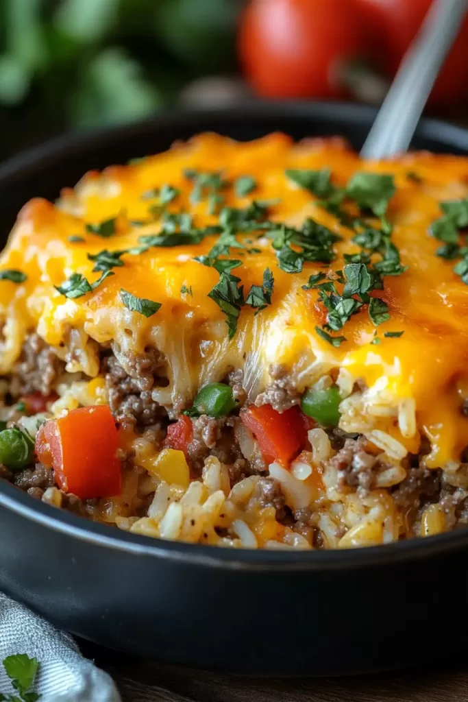 cheesy hamburger rice casserole
