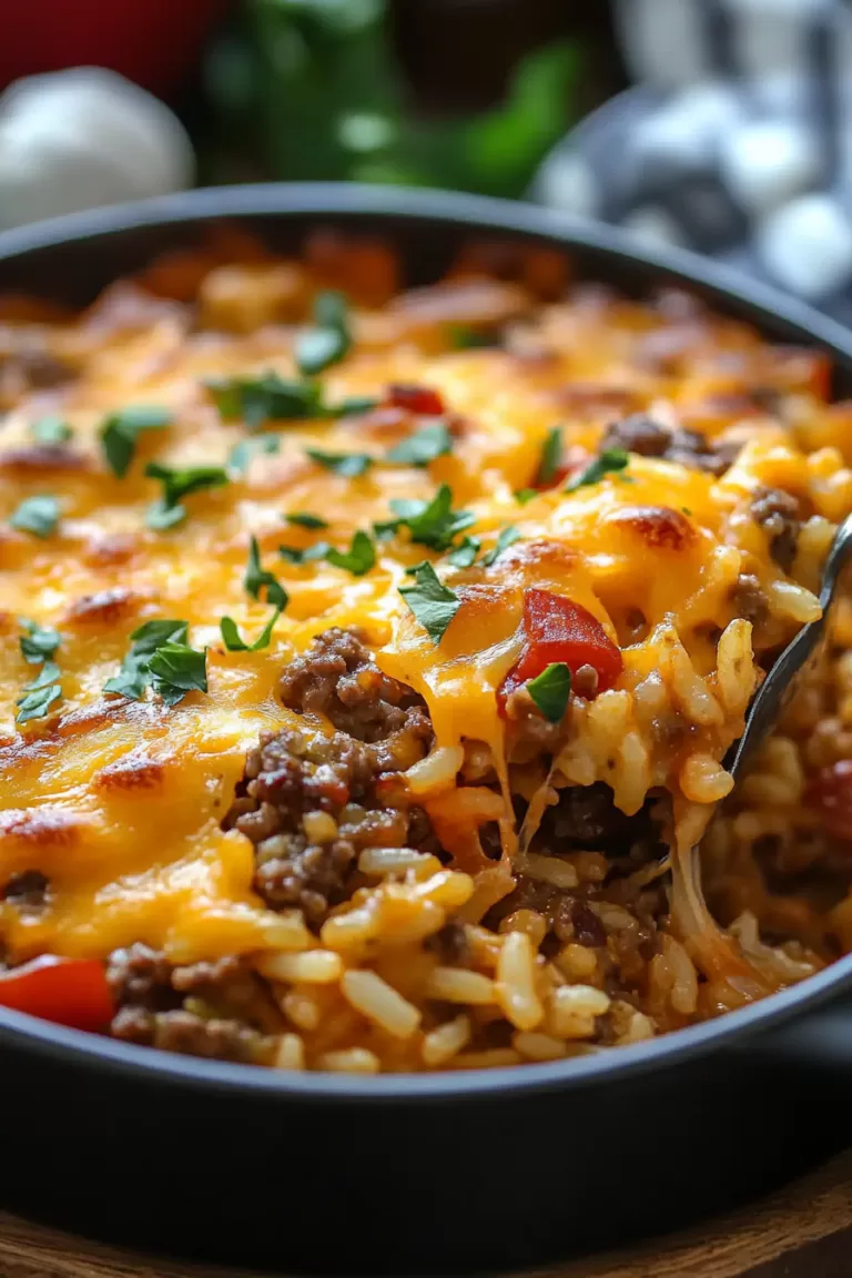 cheesy hamburger rice casserole