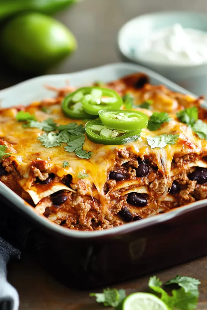 black bean and beef enchilada casserole